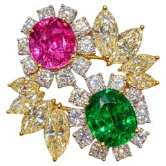 Pink Sapphire & Tsavorite Diamond Toi et Moi Ring 5.68 Carats Diamonds Pt950