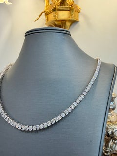 Diamond Tennis Necklace 20.85 Ct, G VS2 14K White Gold 4-Prong Riviera Necklace