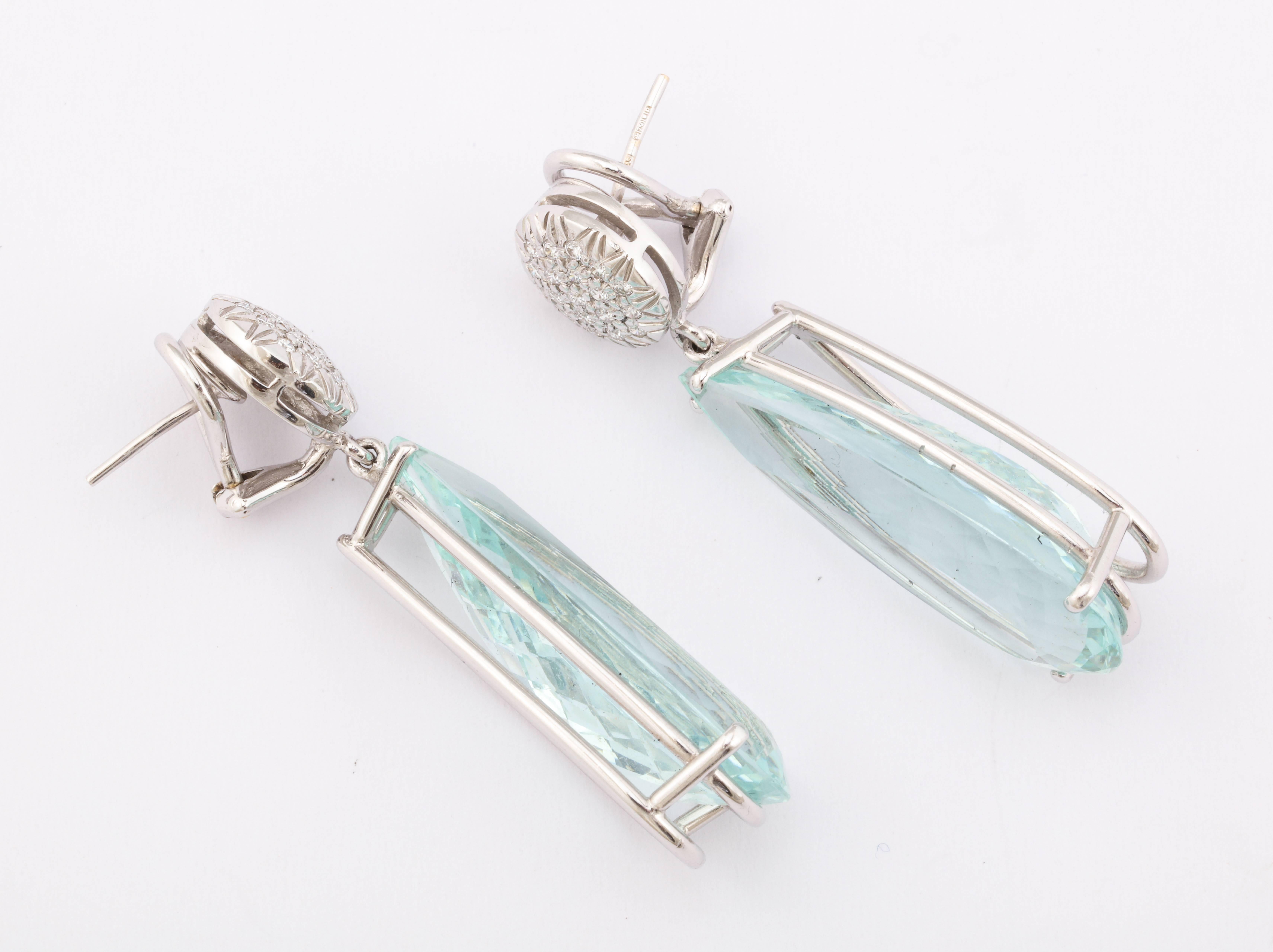 Modern Faraone Mennella Ice Princess Aquamarine Diamonds Earrings. For Sale