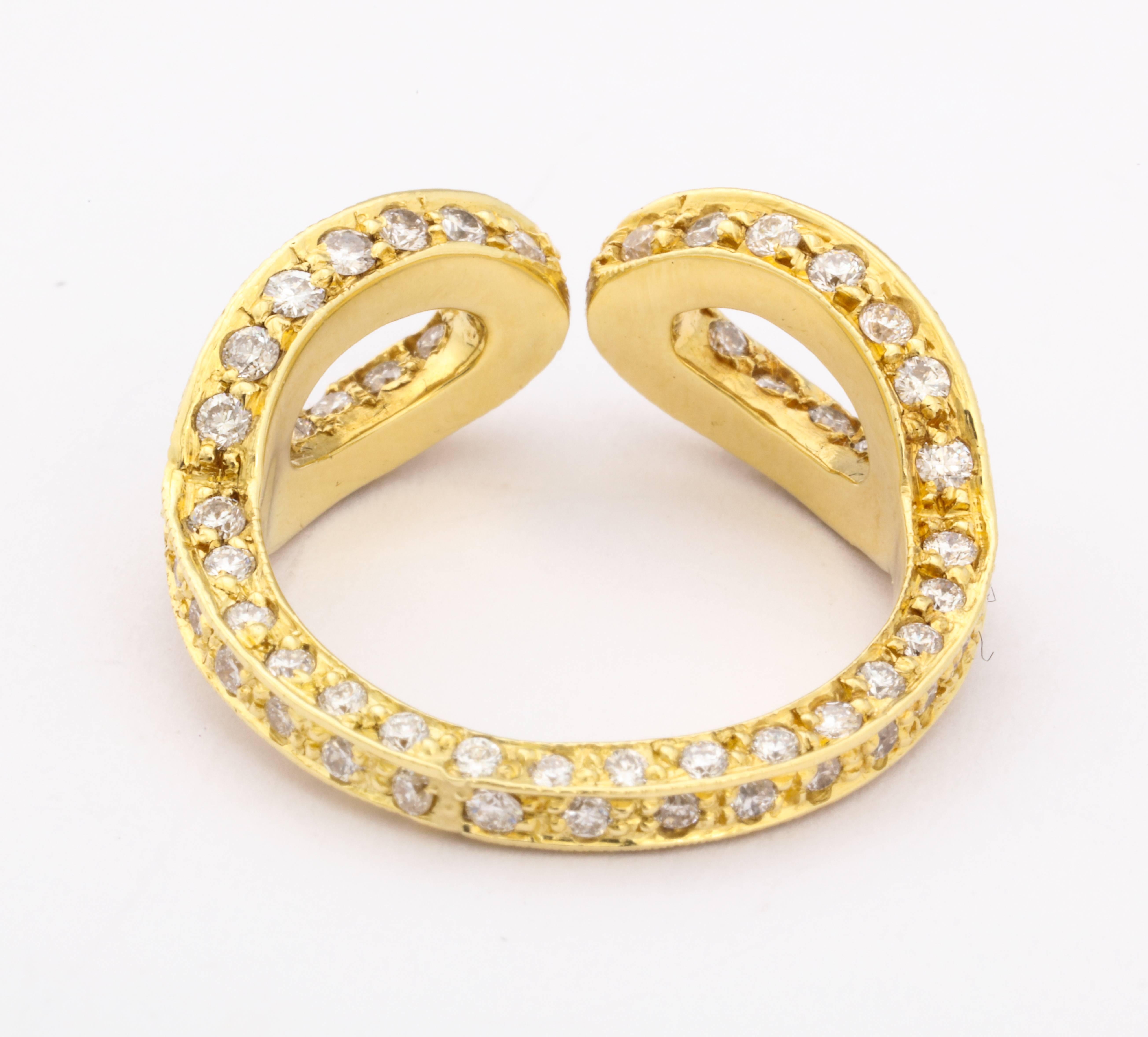 18k yellow gold and white diamonds, open ring.