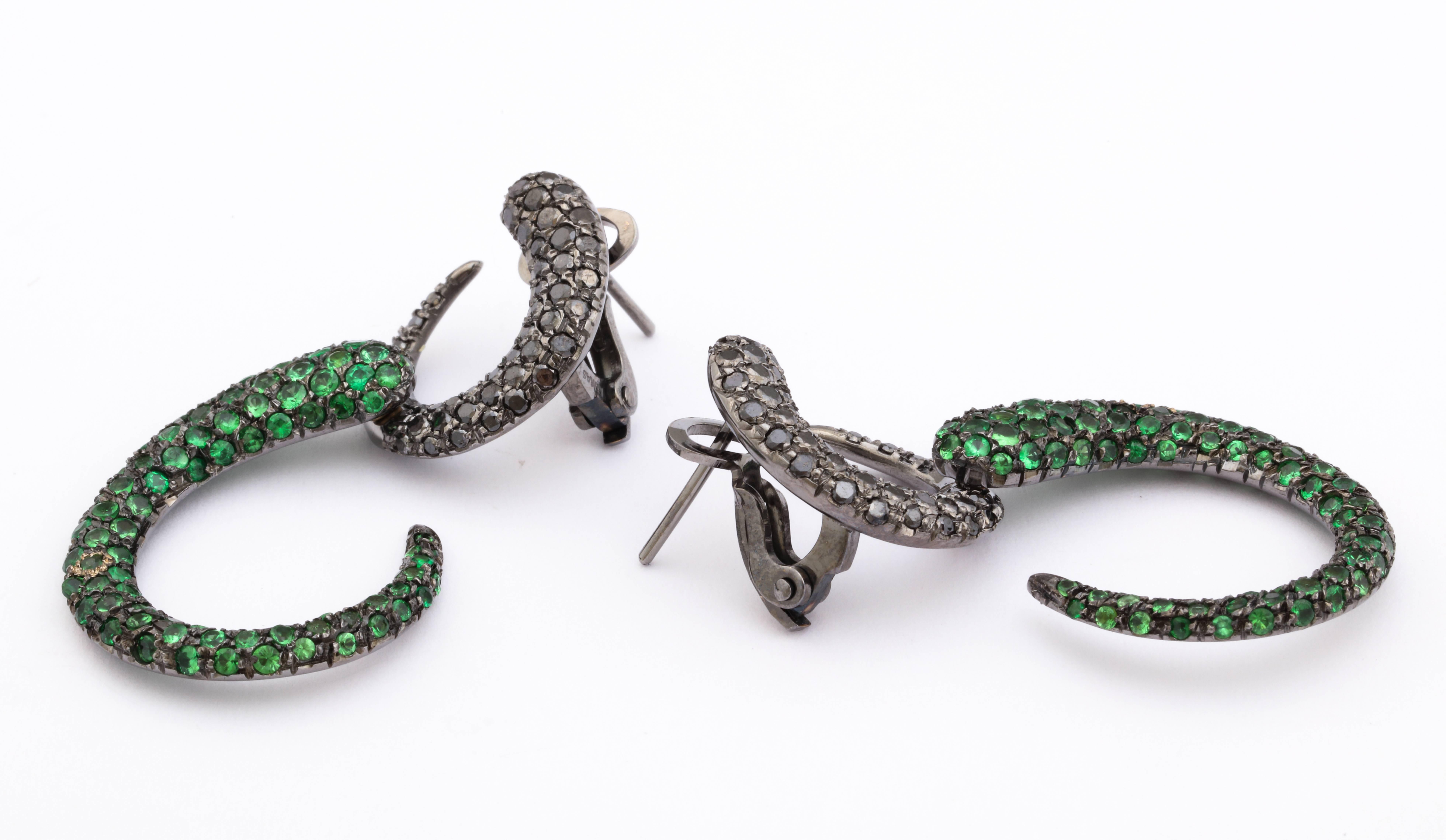 Modern Faraone Mennella Tsavorite Diamond Rhodium Gold Goccioline Earrings For Sale