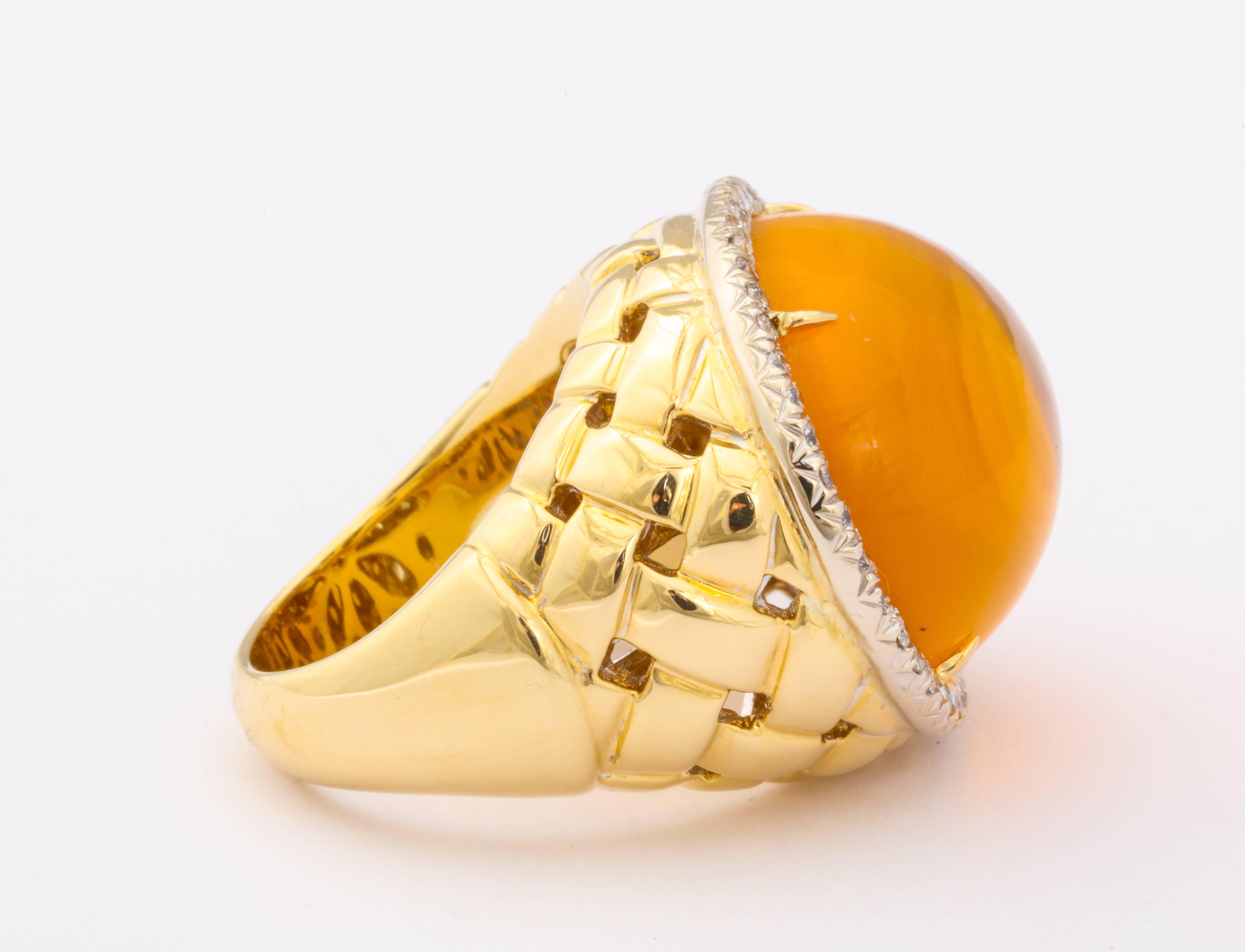 Modern Faraone Mennella Fire Opal Diamond Gold Ring  For Sale