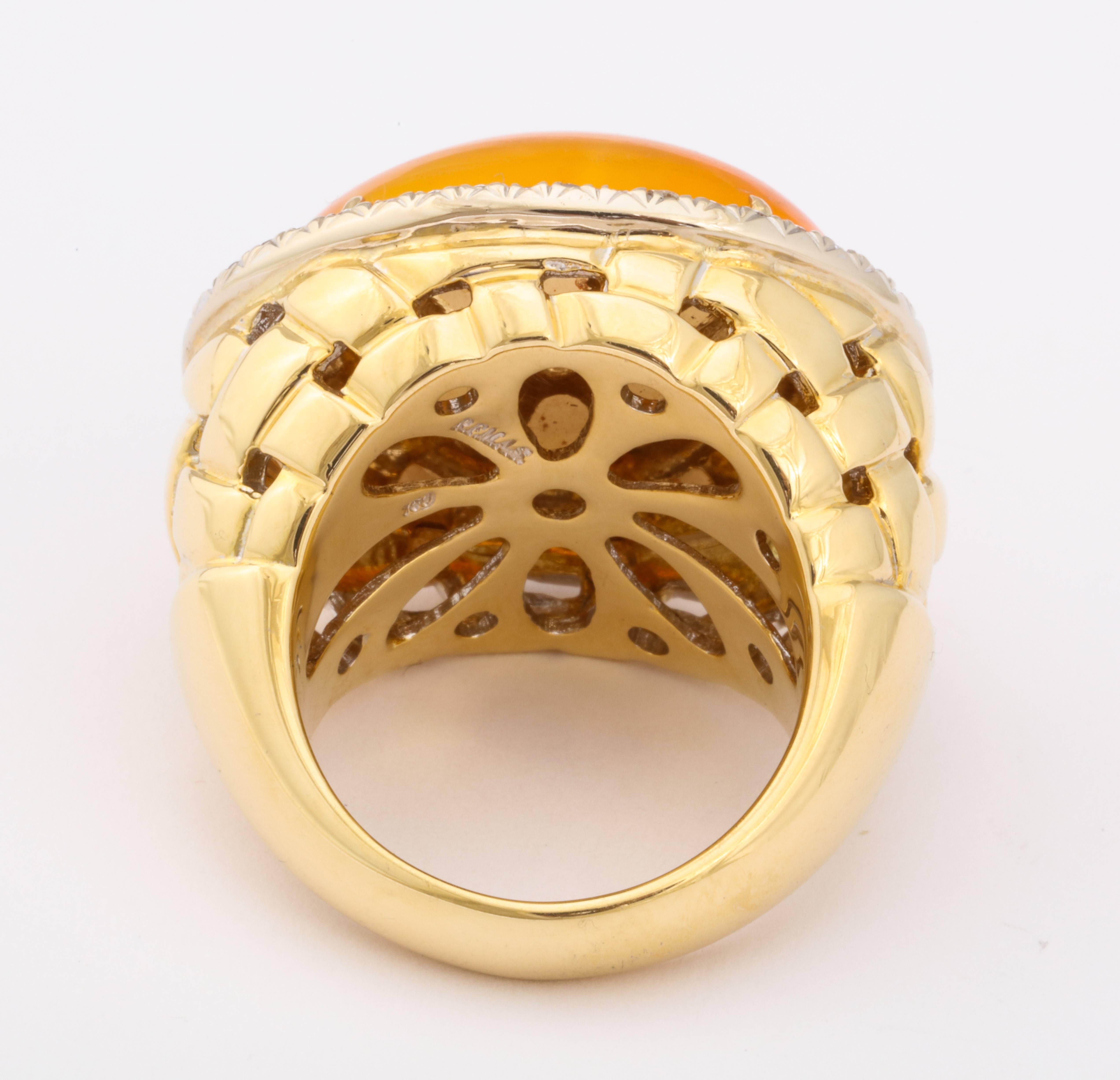 Women's or Men's Faraone Mennella Fire Opal Diamond Gold Ring  For Sale