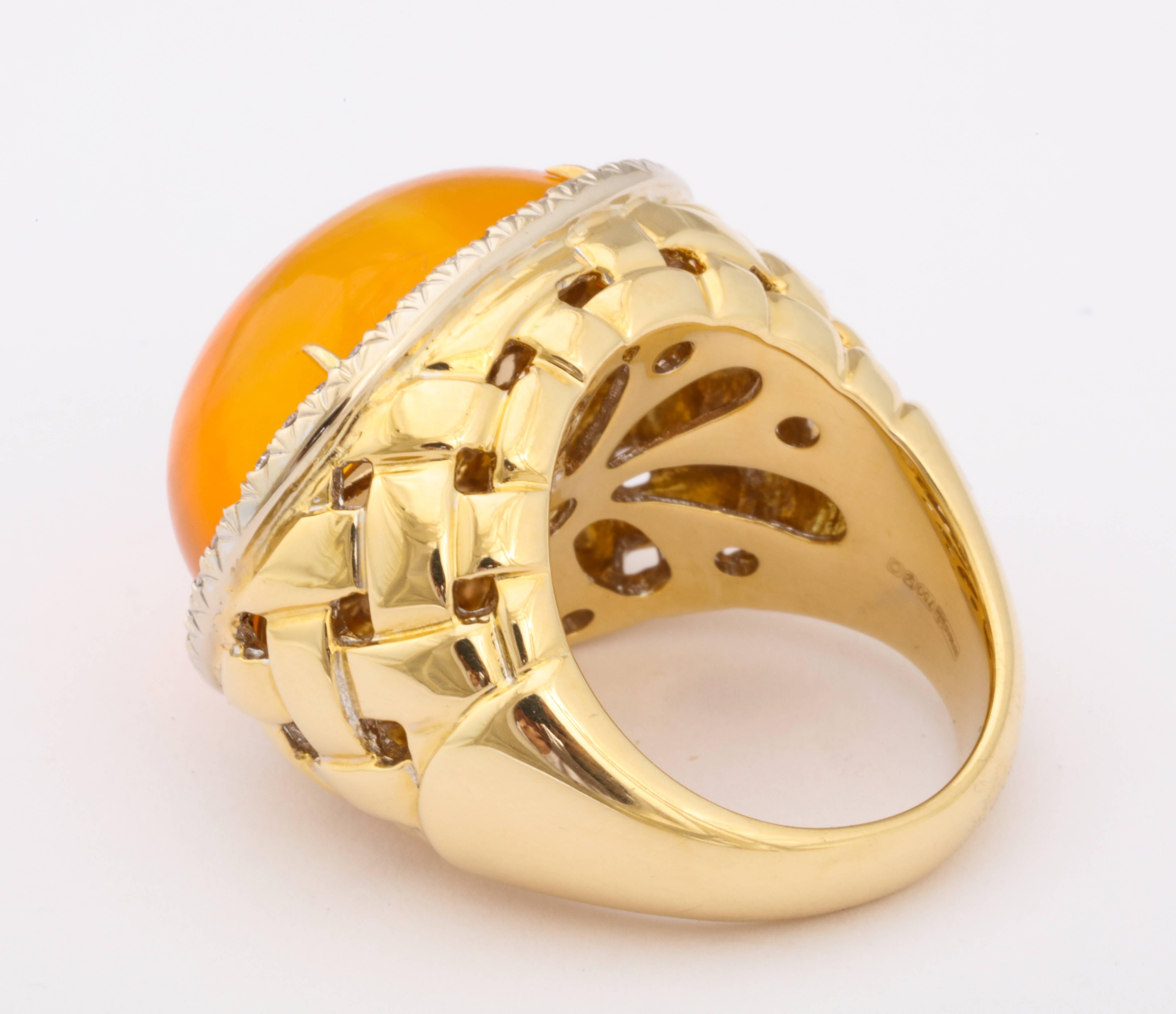 Faraone Mennella Fire Opal Diamond Gold Ring  For Sale 1