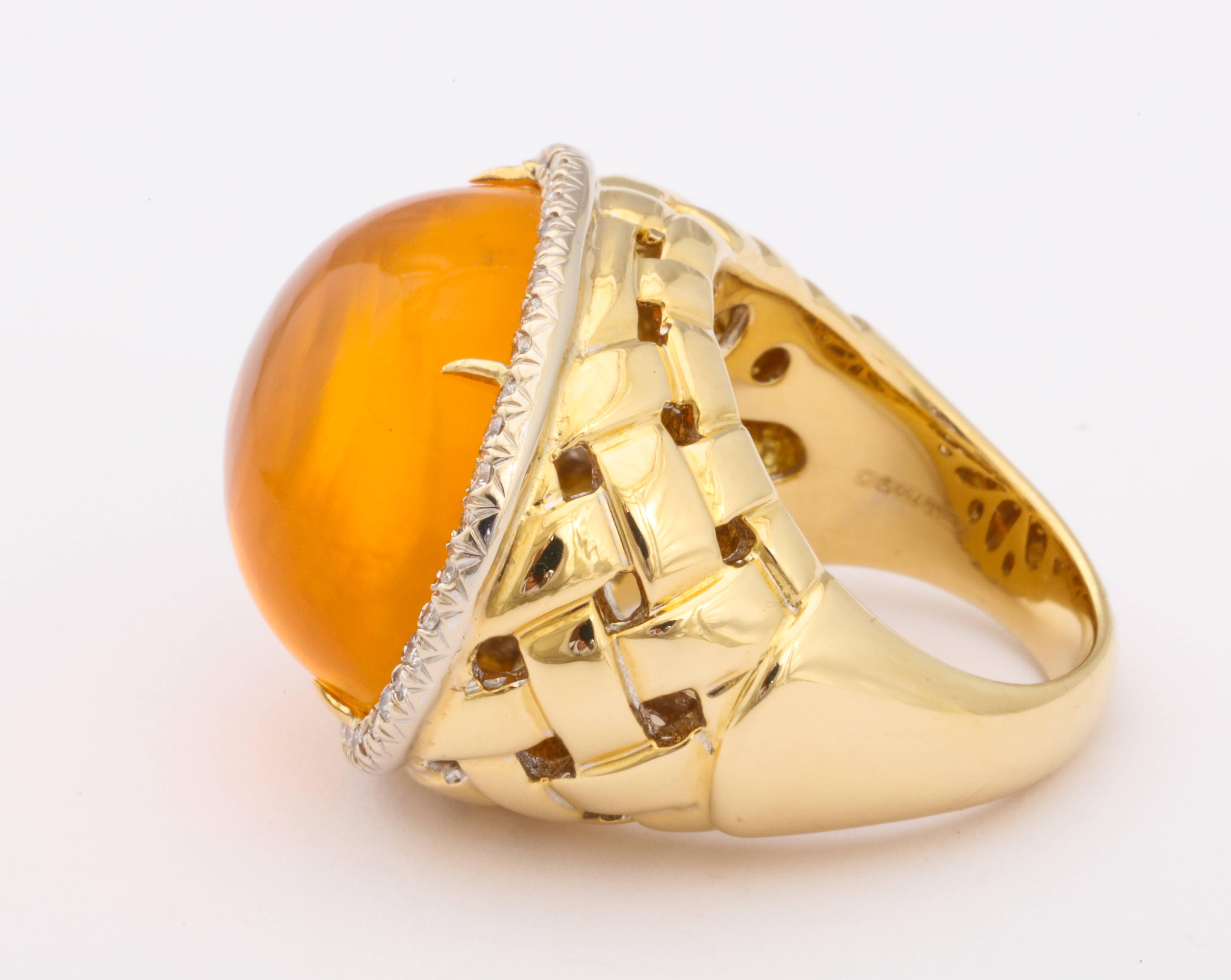 Faraone Mennella Fire Opal Diamond Gold Ring  For Sale 2
