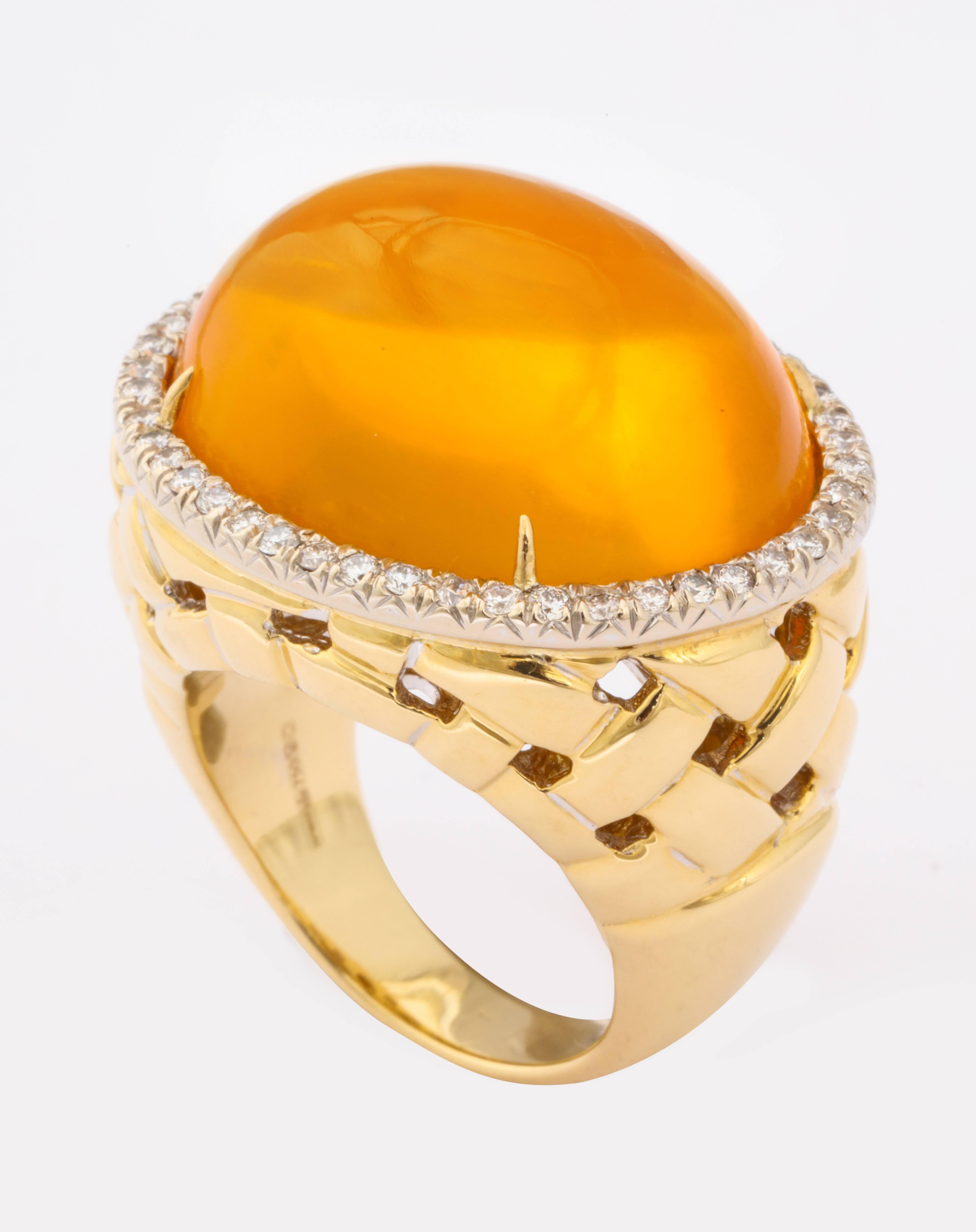 Faraone Mennella Fire Opal Diamond Gold Ring  For Sale 3