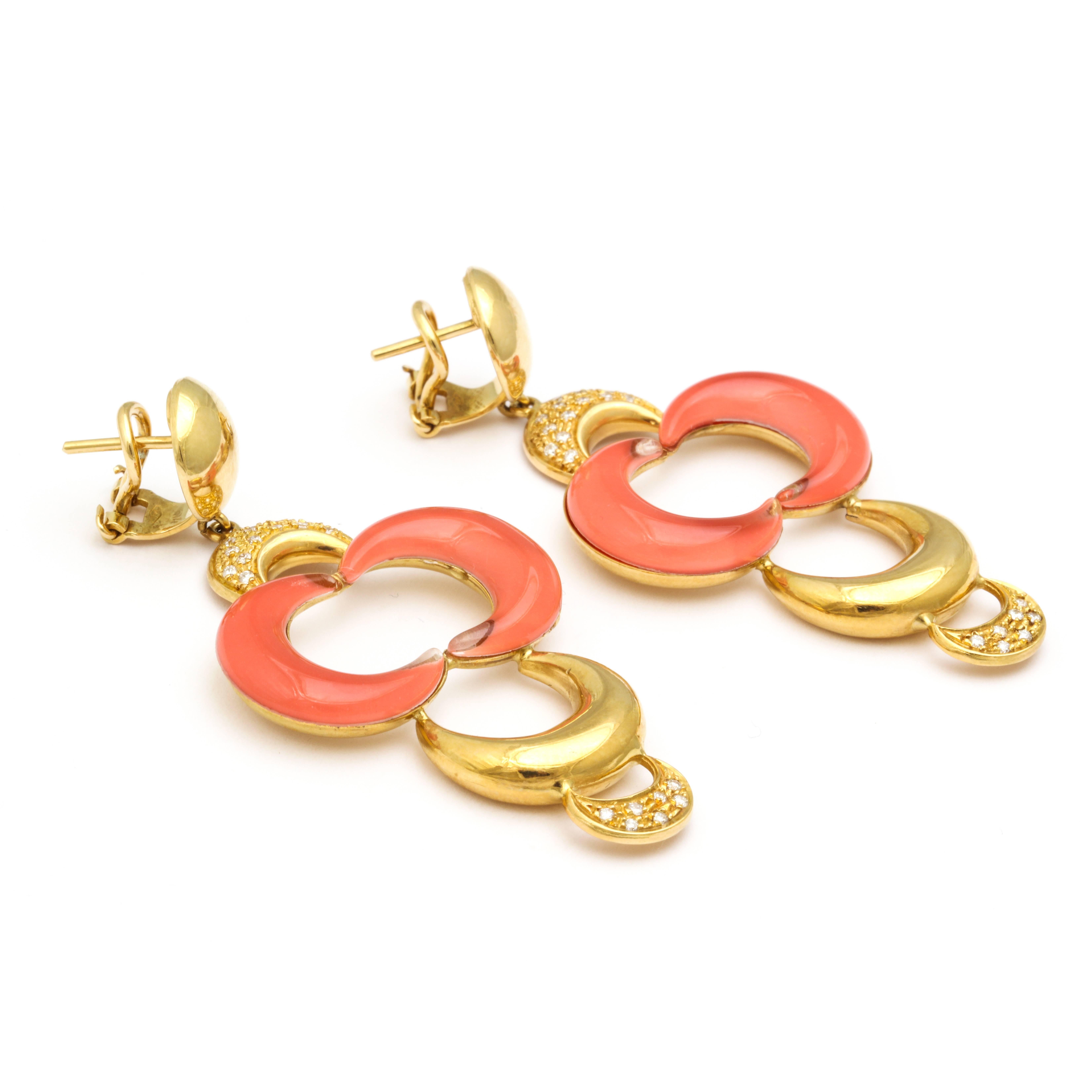 Modern Faraone Mennella Gonzaga Coral Diamond Gold Earrings For Sale