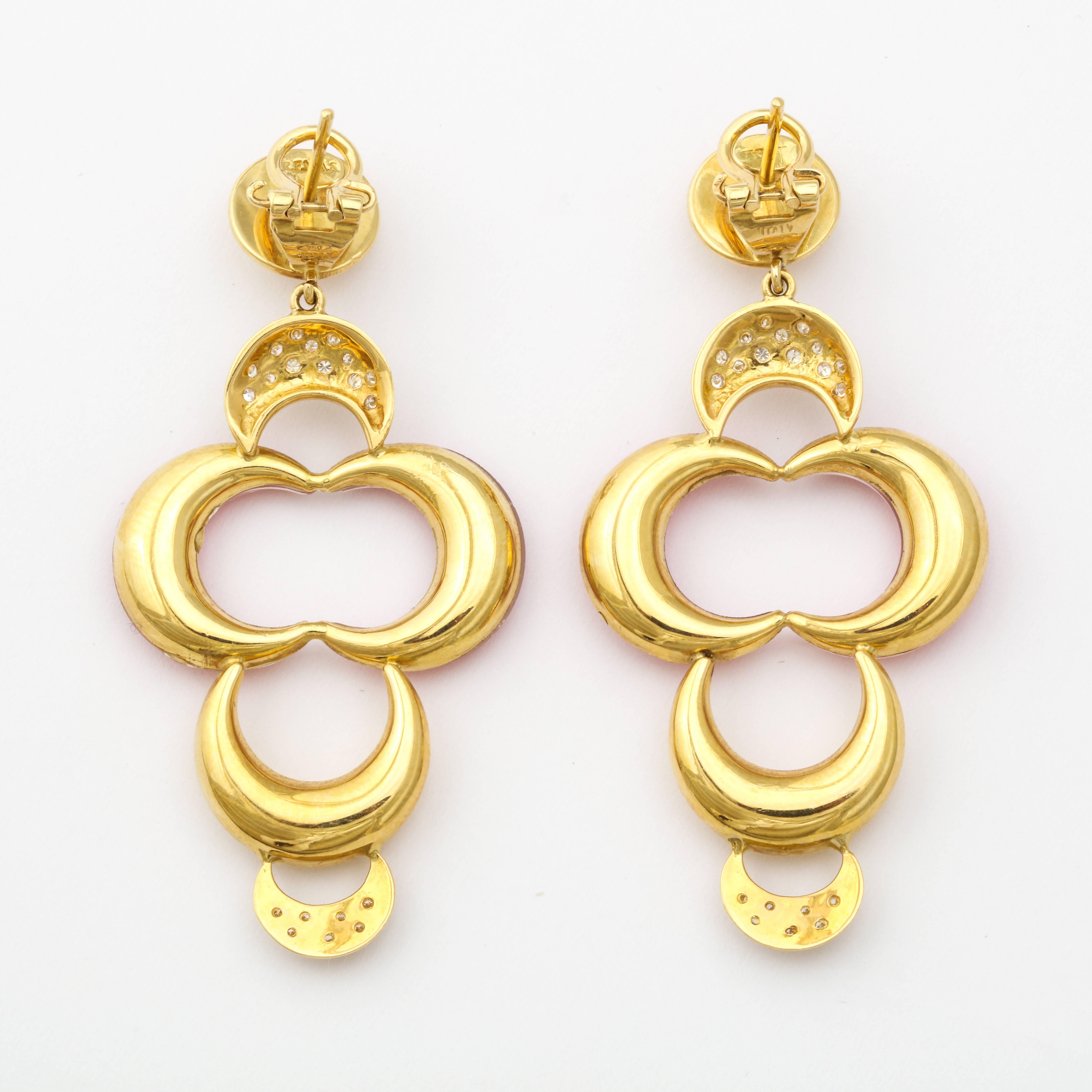 Faraone Mennella Gonzaga Coral Diamond Gold Earrings In New Condition For Sale In New York, NY