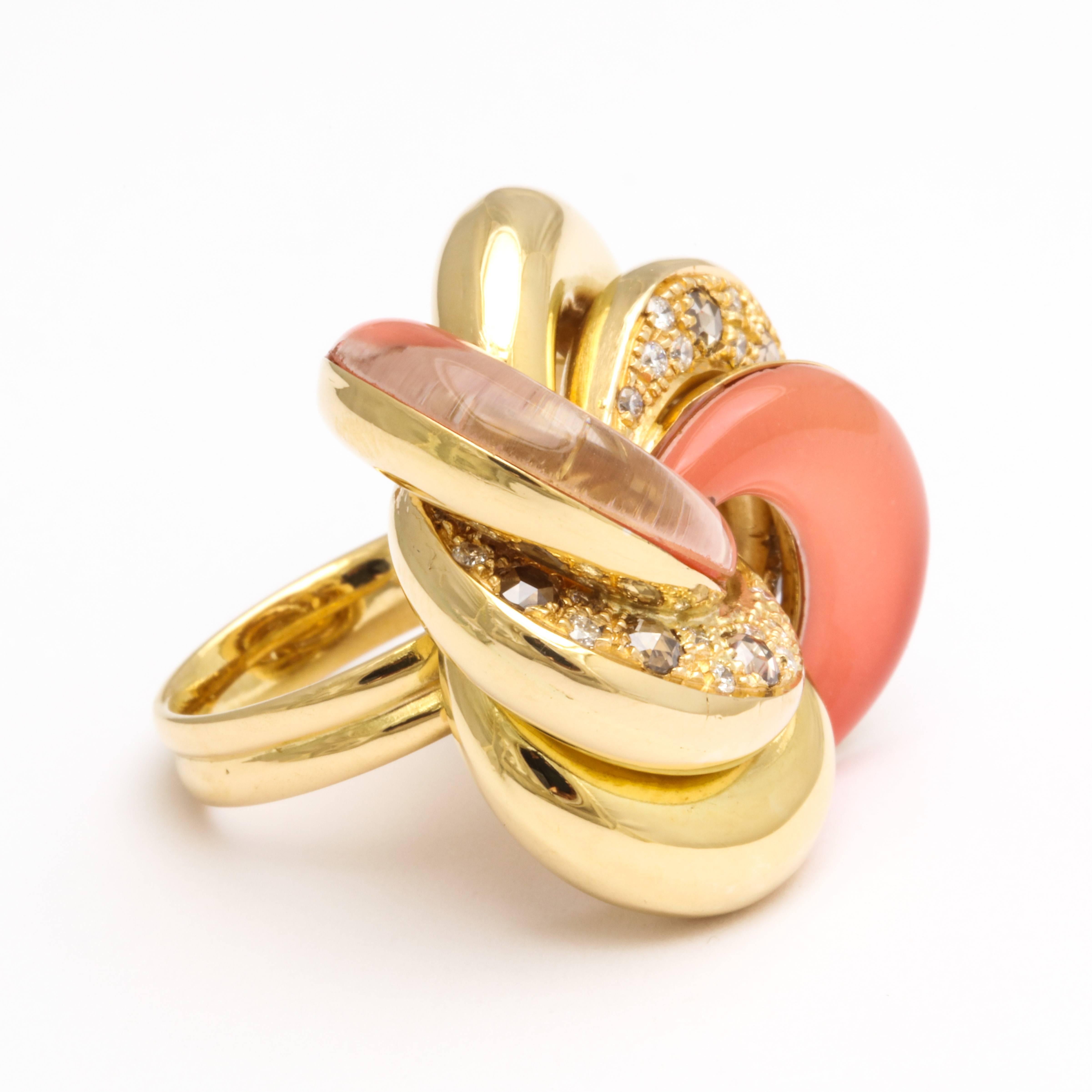 Modern Faraone Mennella Roselline Coral Diamond Gold Ring For Sale