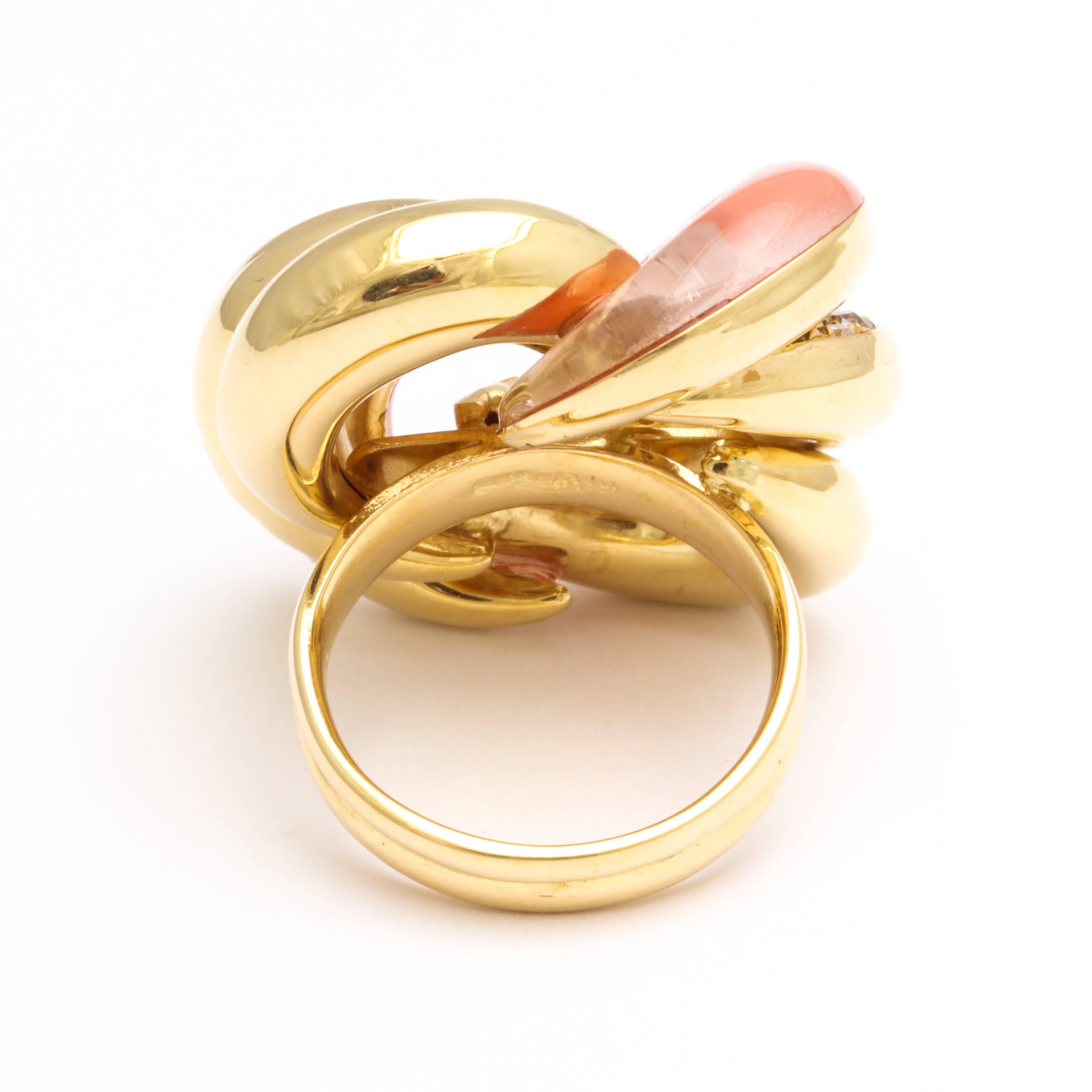 Rose Cut Faraone Mennella Roselline Coral Diamond Gold Ring For Sale