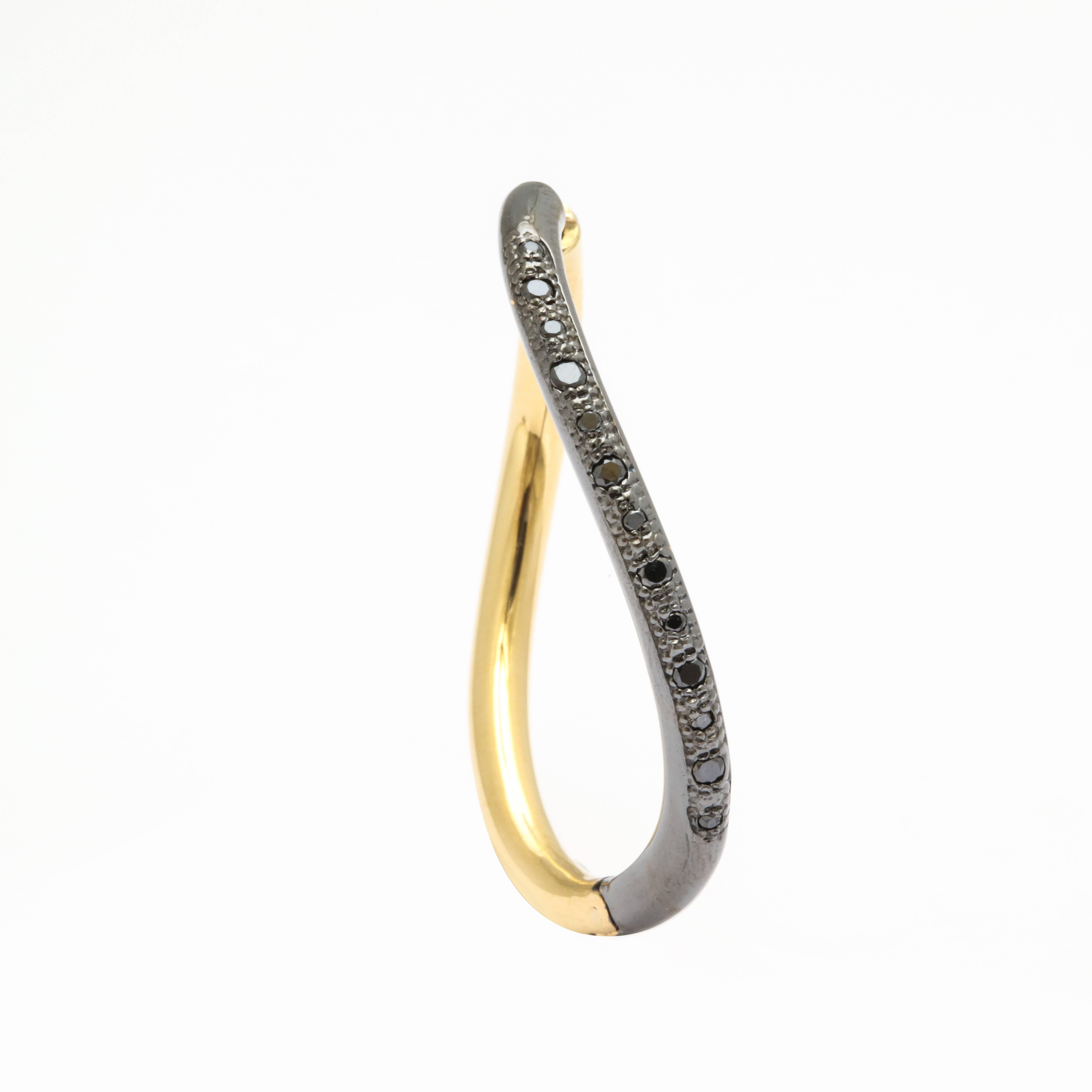 Faraone Mennella Black Diamond Yellow Gold Wave Earrings For Sale 1