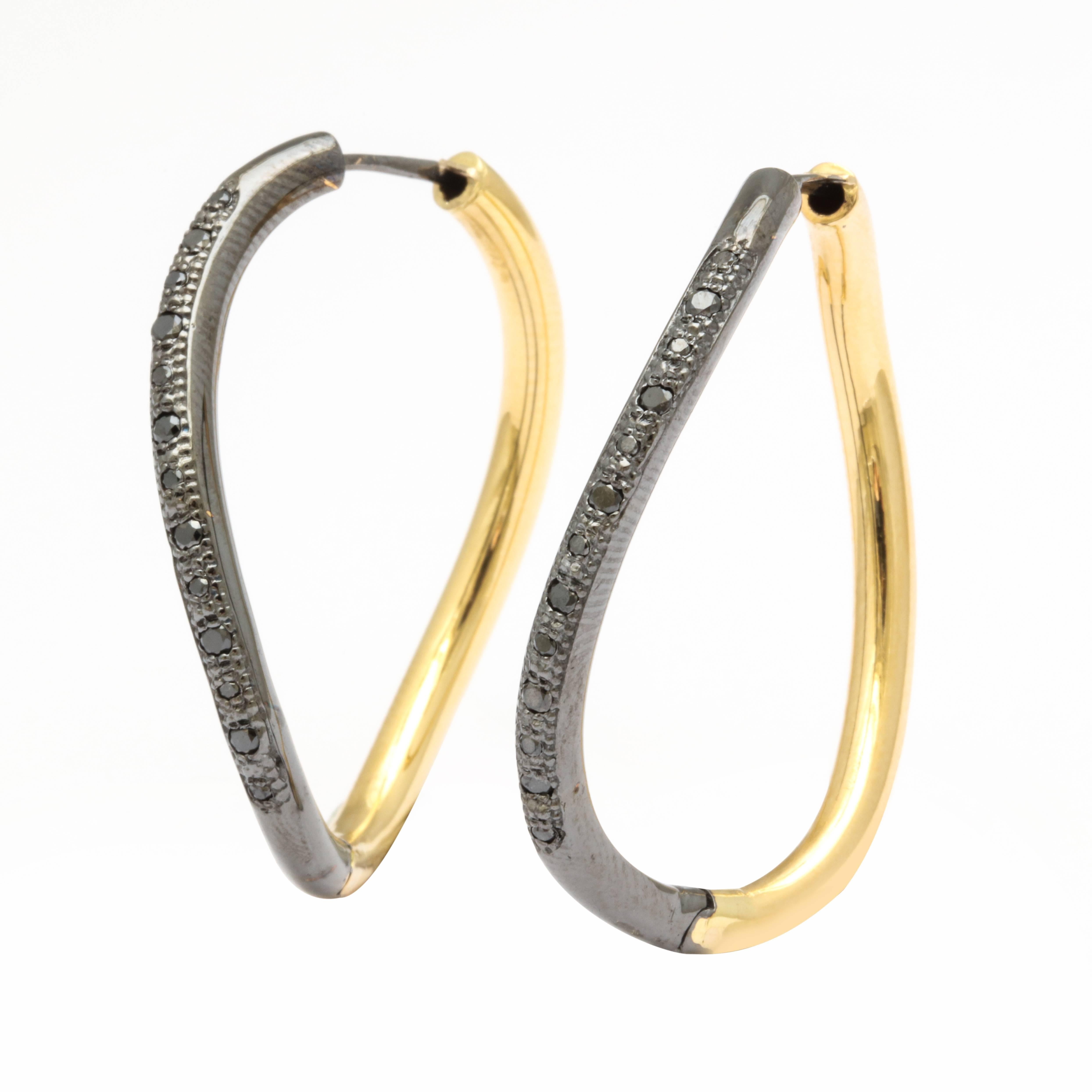 Faraone Mennella Black Diamond Yellow Gold Wave Earrings For Sale 2