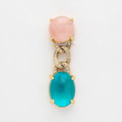 Faraone Mennella Rose Quartz Blue Tourmaline Yellow Gold Earrings