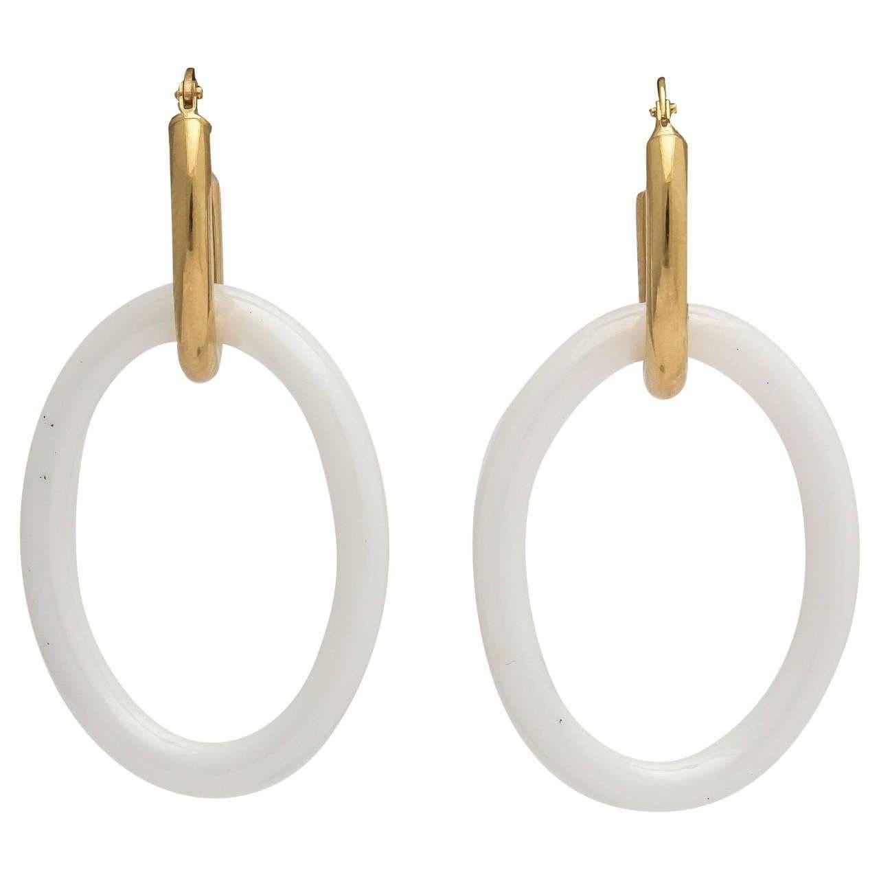 Faraone Mennella White Ceramic Gold Mama Earrings For Sale