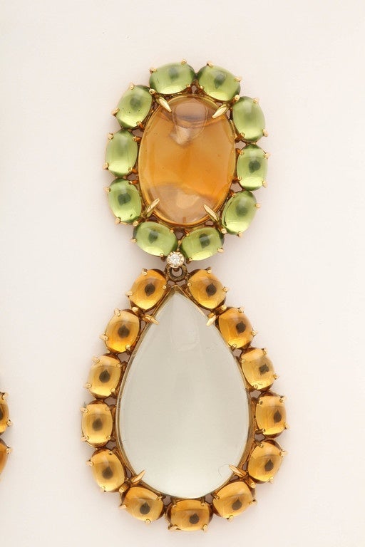18KT yellow gold earrings with green amethyst, citrine, peridot and diamonds 