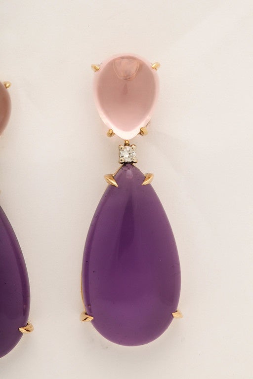 Modern Faraone Mennella Couture Pink Quartz Amethyst Gold Drop Earrings For Sale