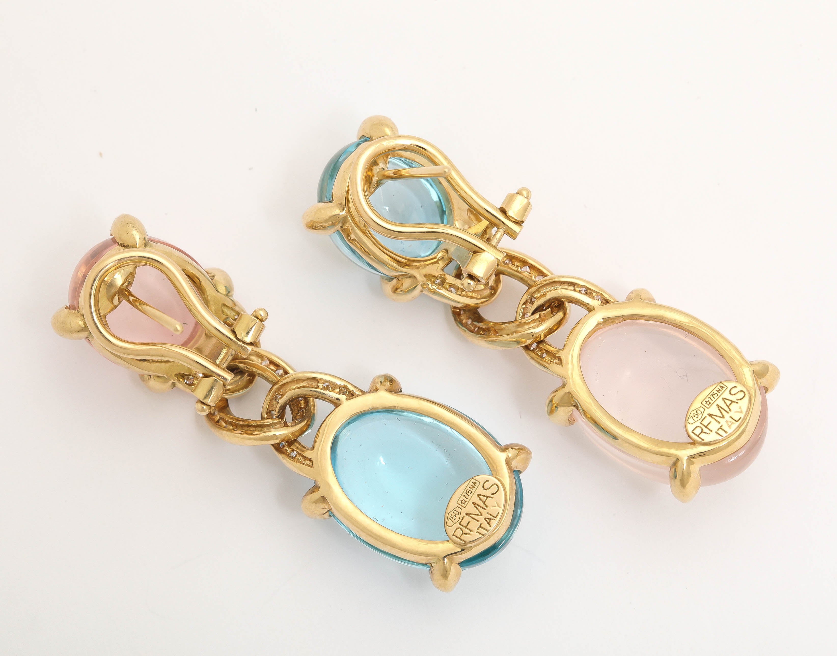 Modern Faraone Mennella Blue Topaz Rose Quartz Diamond Gold Drop Earrings