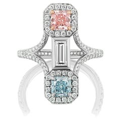 GIA Certified .50 Natural Pink and .53 carat Natural Blue Diamond Platinum Ring 