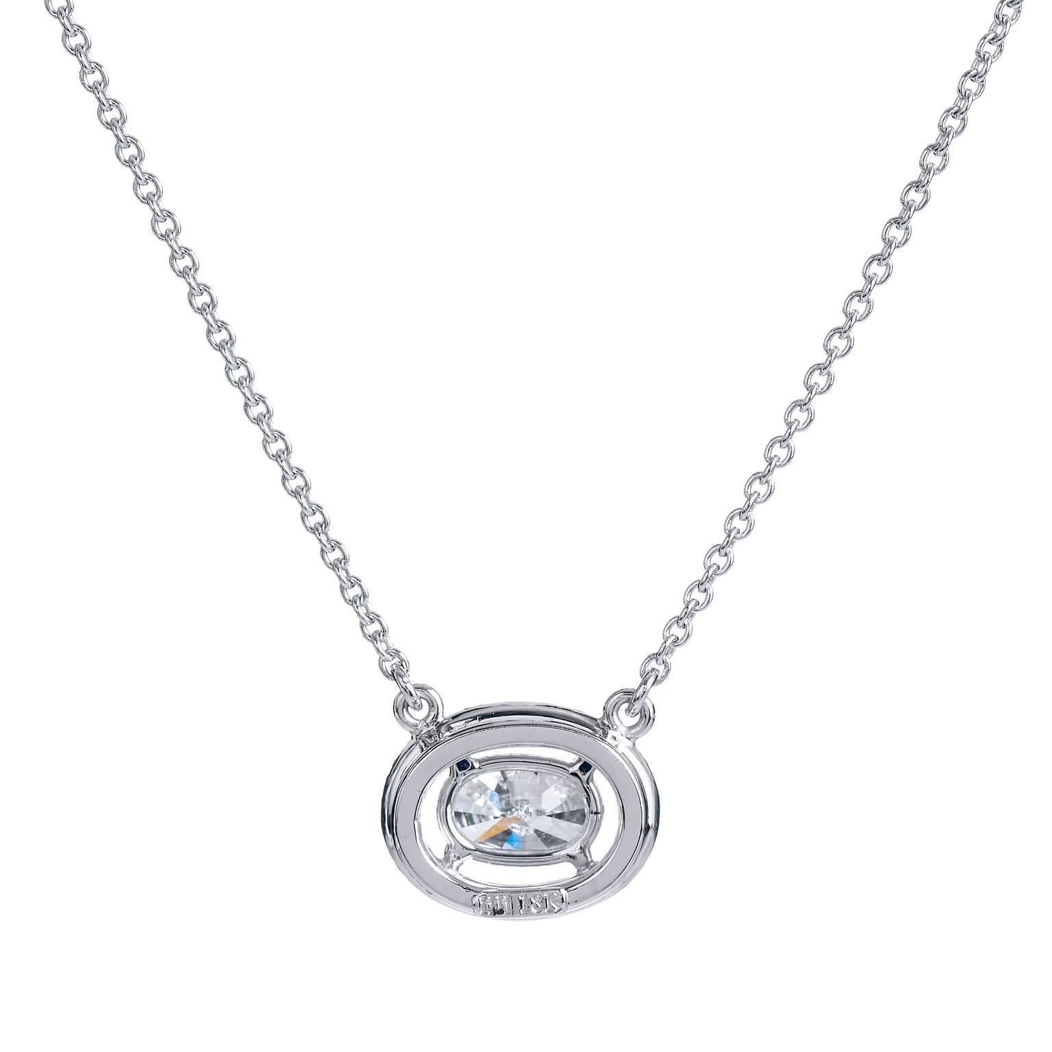 Women's or Men's Oval Diamond Gold Halo Necklace