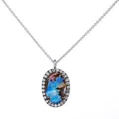 Australian Boulder Opal Diamond Gold Pendant