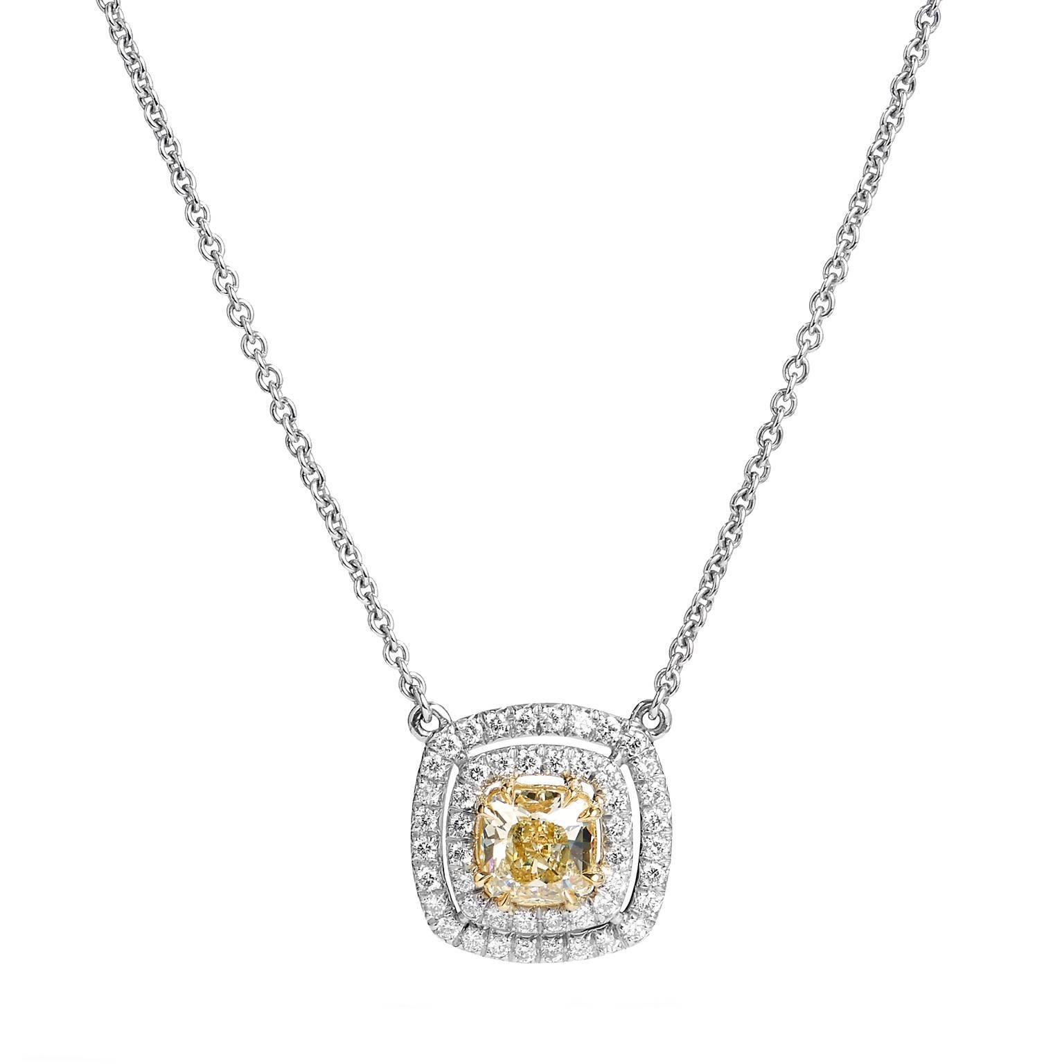 Platinum and 18 Karat Gold 1.22 Carat Fancy Yellow Diamond Pendant