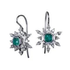 Colombian Emerald Pave Diamond Gold Earrings