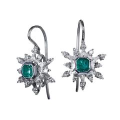 Colombian Emerald Pave Diamond Gold Earrings 3