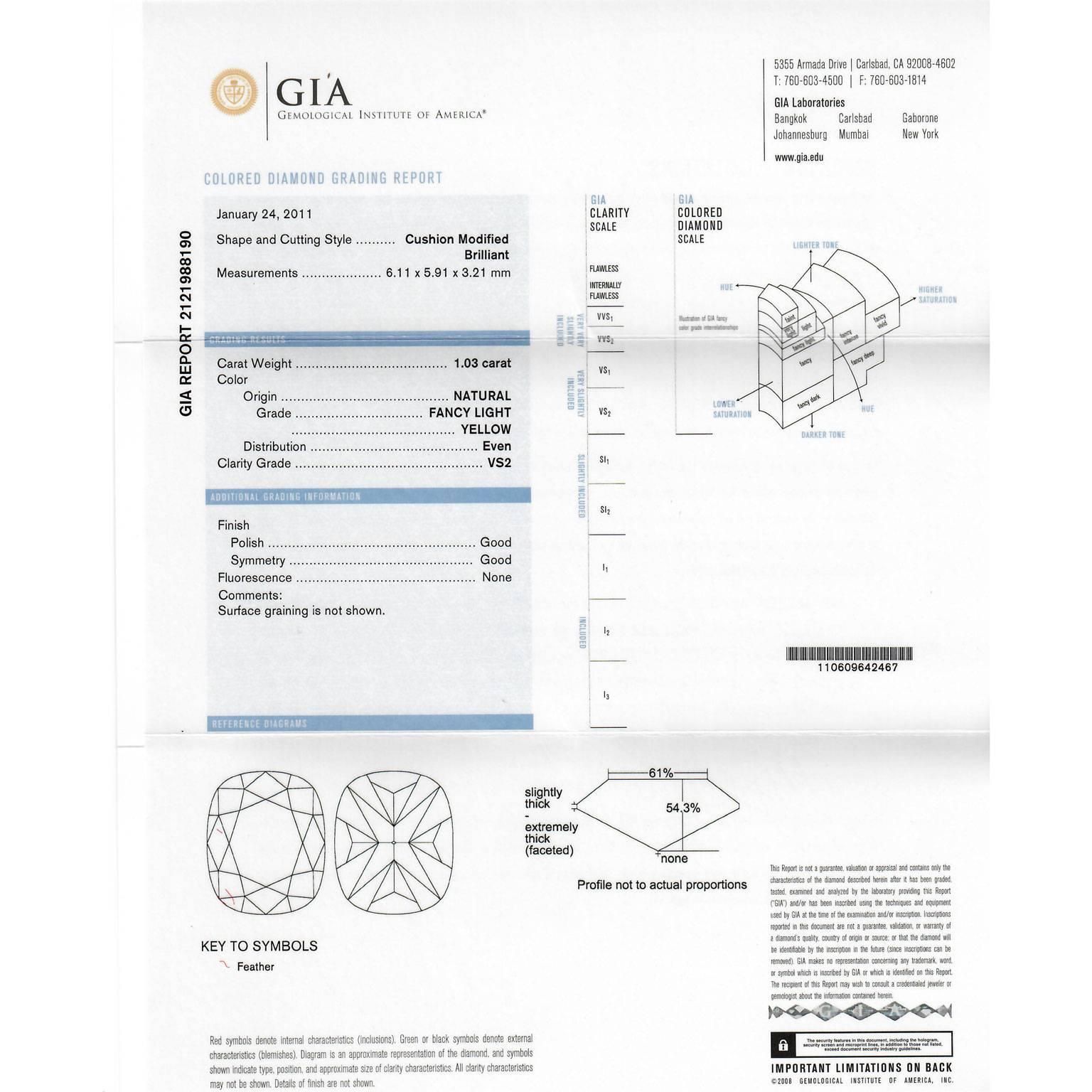 Goldring, GIA 1,03 Karat Fancy gelber Diamant im Kissenschliff, Pavé-Diamant  6.25 im Angebot 1
