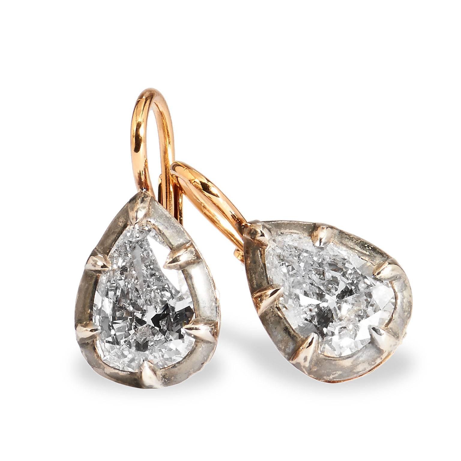 Pear Cut Victorian Inspired 1.82 Carat Pear Shaped Diamond Set in 18 Karat Gold & Silver