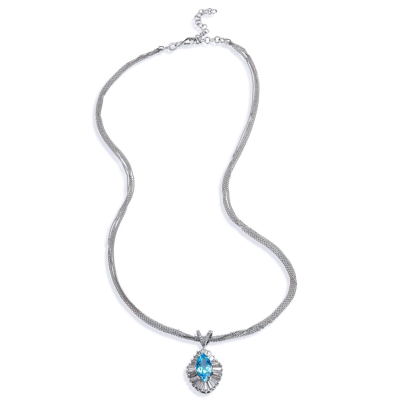 Women's 3.65 Carat Blue Topaz Diamond Gold Pendant