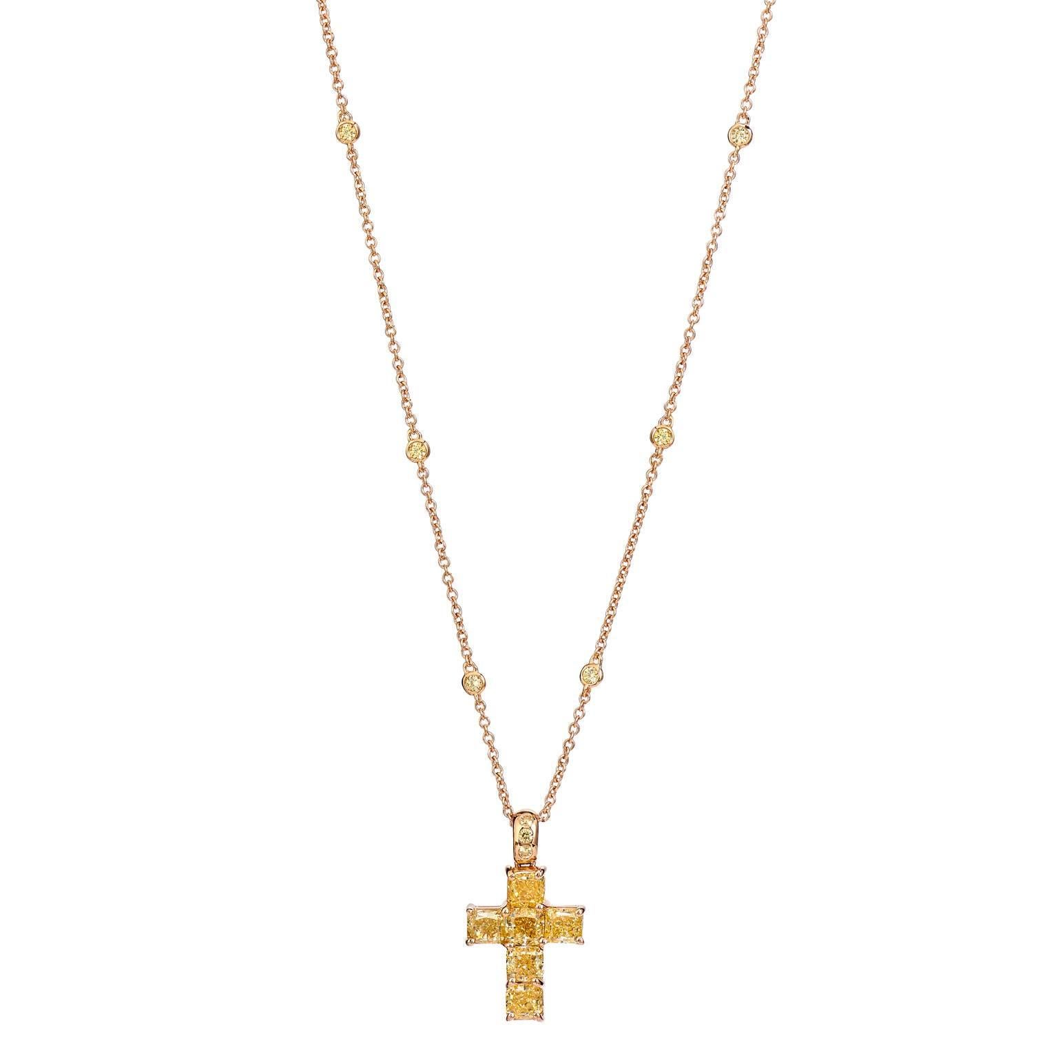 Striking Yellow Diamond Cross in Rose Gold 