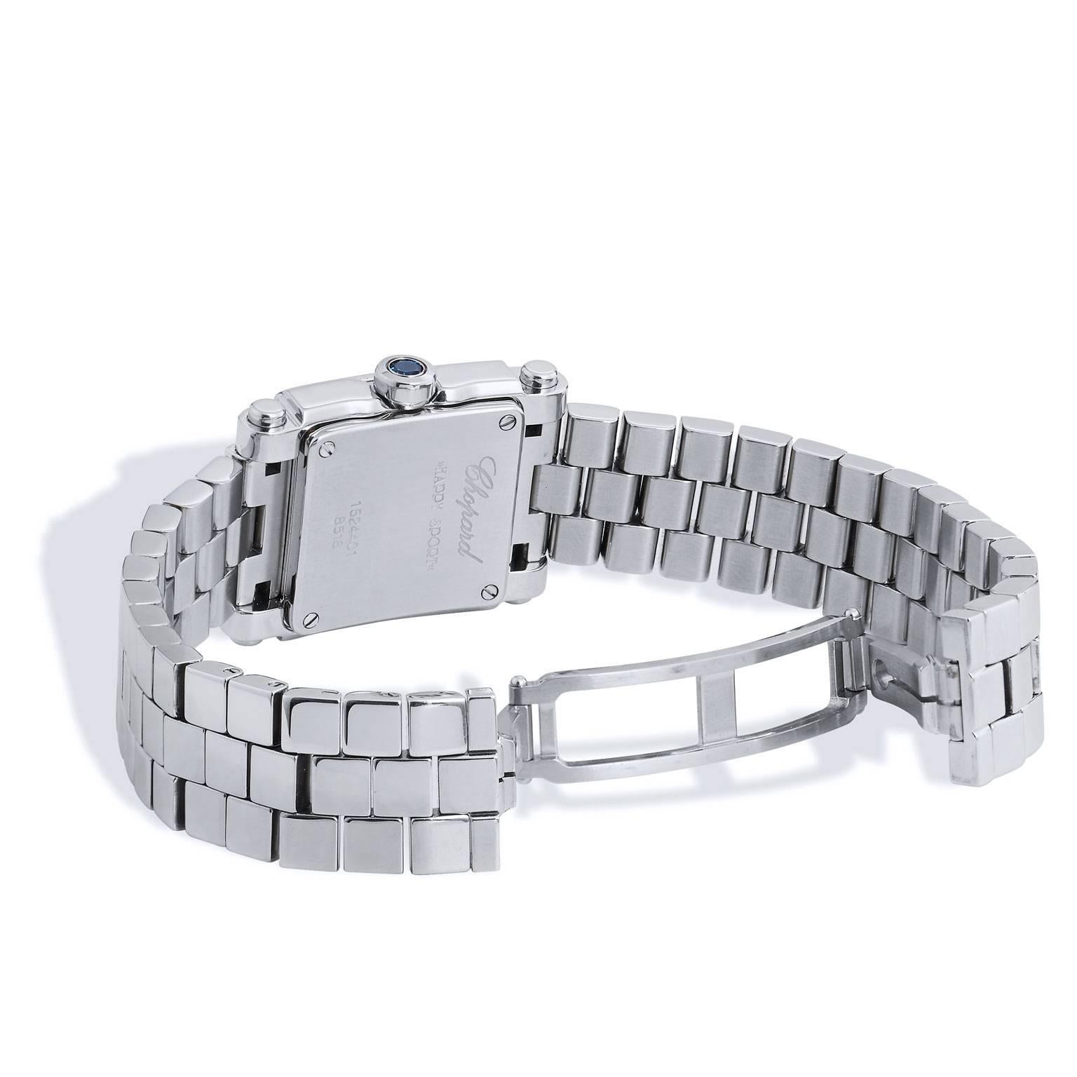Chopard Ladies Stainless Steel Diamond Happy Sport Quartz Wristwatch In Excellent Condition In Miami, FL