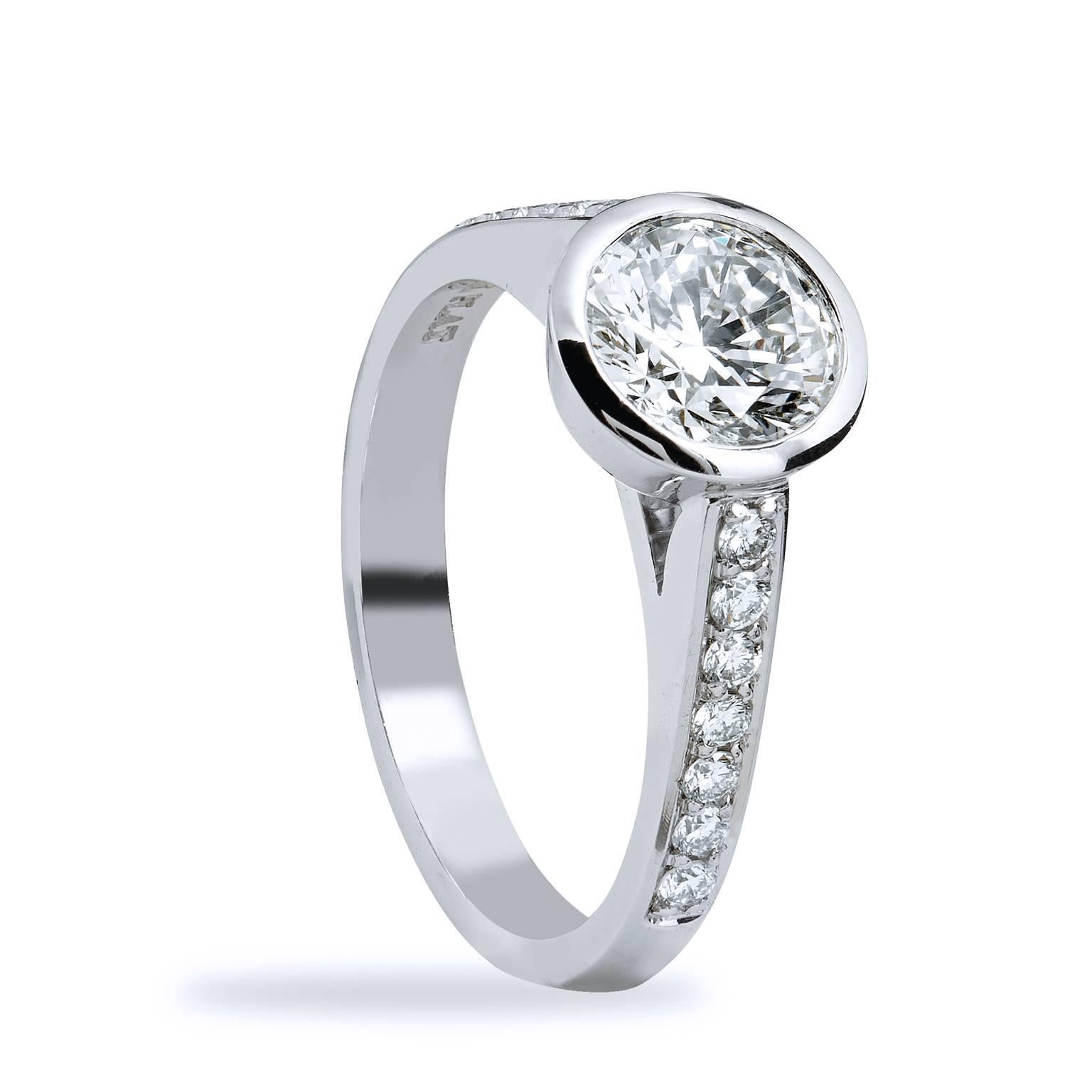 Round Cut GIA Certified 1.01 Carat Diamond and Pave Bezel Set Platinum Engagement Ring 6 For Sale