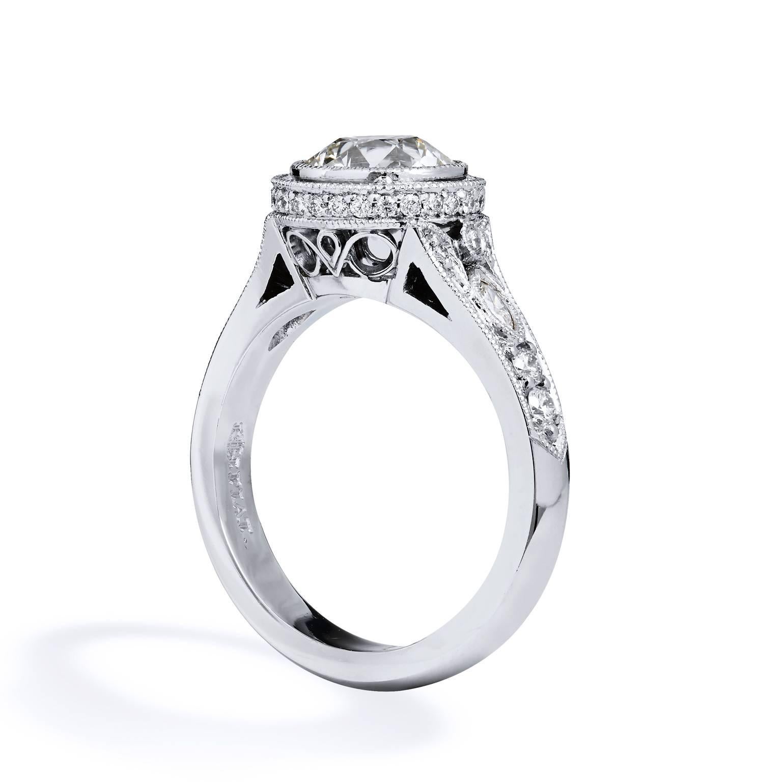 1.76 carat Bezel Set Diamond with Pave & Marquis Platinum Engagement Ring 2