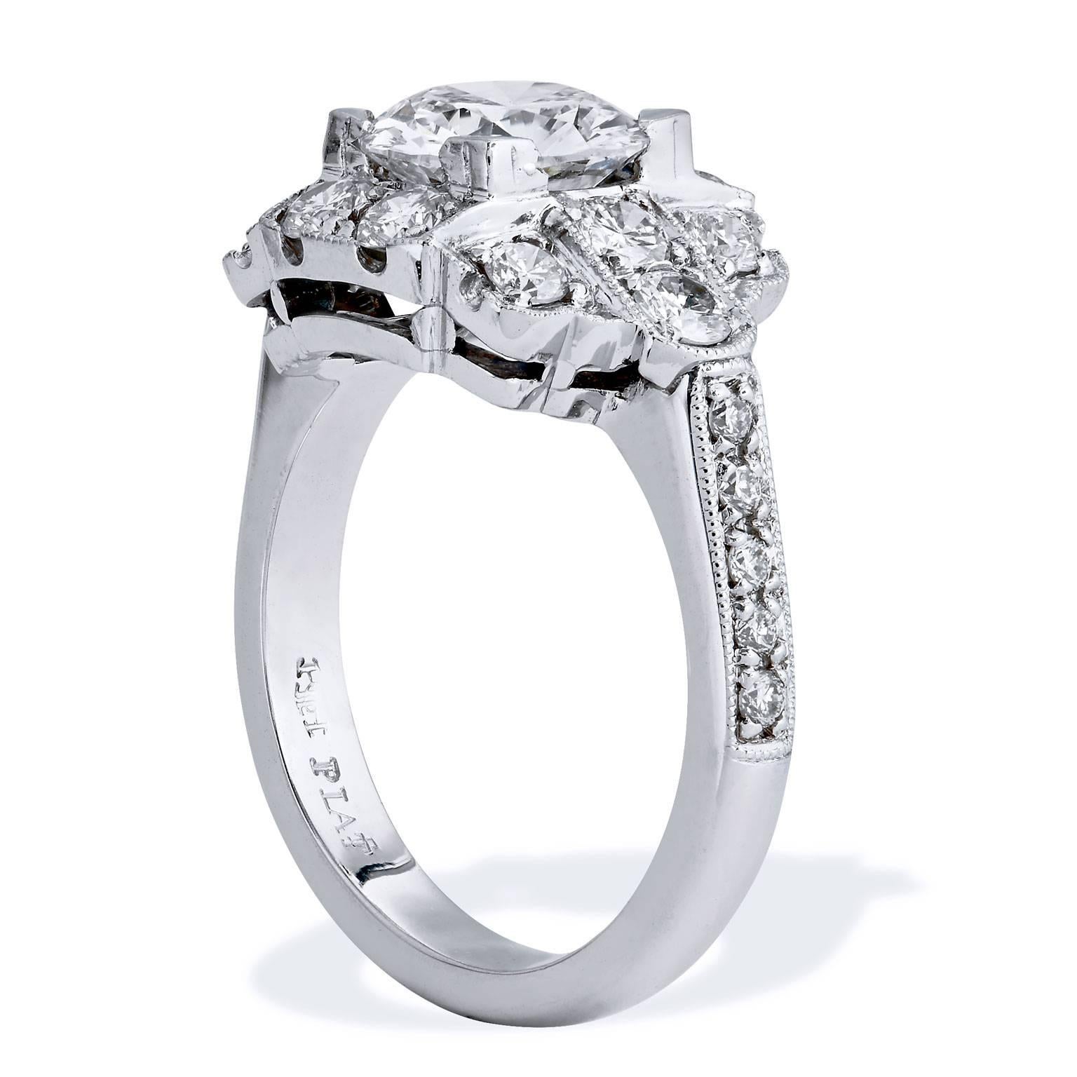 H &H 1.60 Carat Diamond Platinum Engagement Ring 1