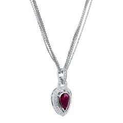 GIA Certified 2.00 Carat Pear Shaped Bezel Set Burmese Ruby Diamond Pendant