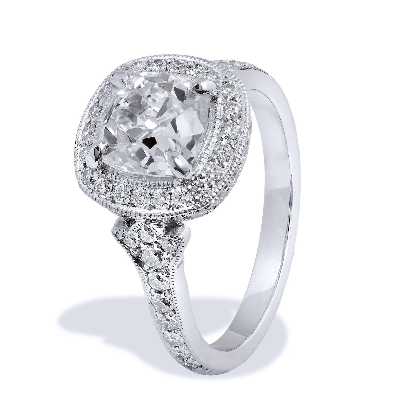 GIA Certified 1.81 Carat Old Mine Cushion Cut Diamond Platinum Engagement Ring 6 In New Condition In Miami, FL