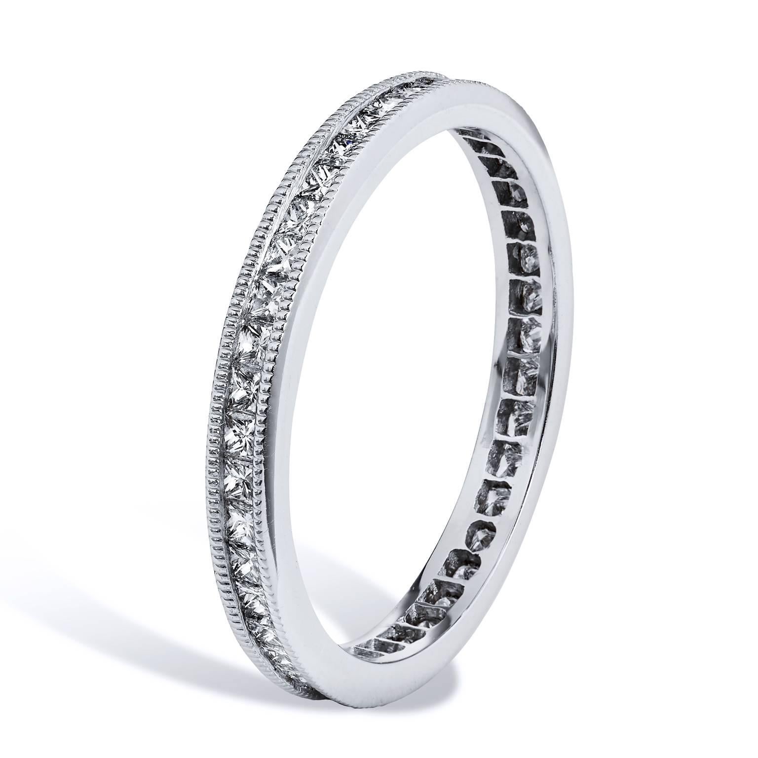 0.72 Carat Princess Cut Eternity Diamond Band Ring 6.5

This band ring features 0.72 carat of Princess cut diamonds (F/G/VS1) channel set. Affixed to an 18 karat white gold band with milgrain work, this ring provides a mosaic of light and color that