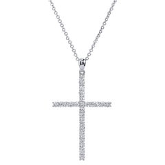 Large Diamond White Gold Cross Pendant with Necklace