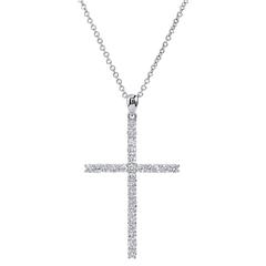 0.92 Carat Diamond White Gold Cross Pendant Necklace 7