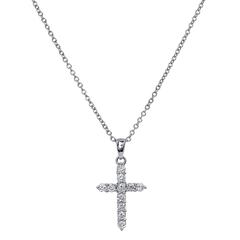 0.45 Carat Diamond White Gold Cross Pendant Necklace 4