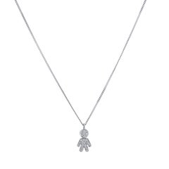 Diamond Boy Charm Pendant Necklace 0.12 Carat 18 Karat White Gold