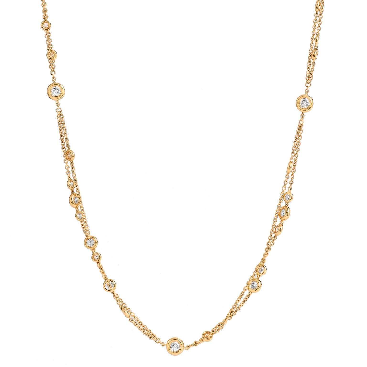 5.56 Bezel Set Diamond Yellow Gold Chain Necklace