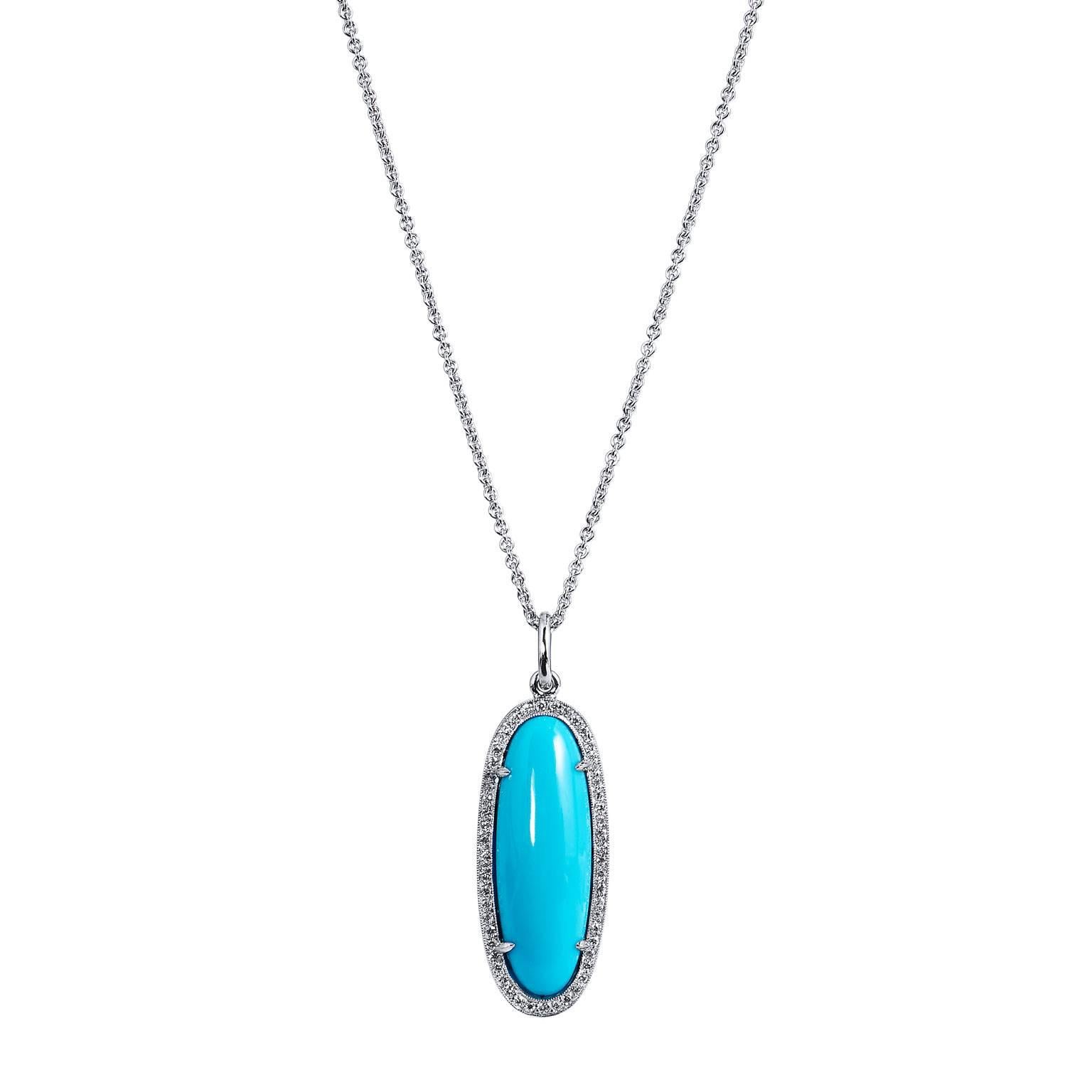 H & H Synthetic Turquoise White Gold Pendant Necklace