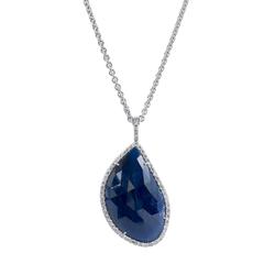 H & H 27.75 Carat Natural Blue Sapphire Slice Diamond Pave Gold Pendant Necklace