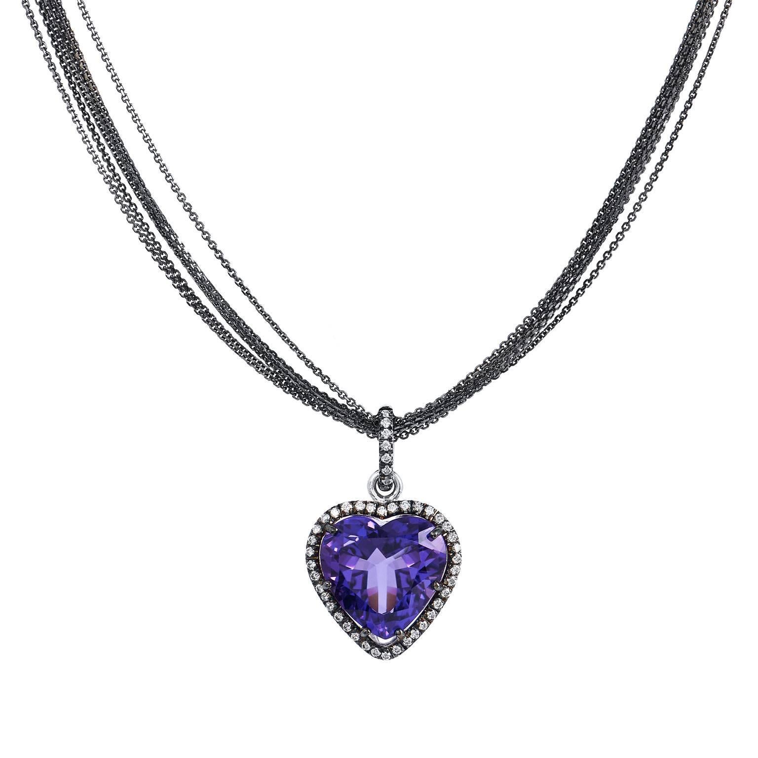 H & H 6.76 Carat Heart-Shaped Amethyst Pendant Necklace