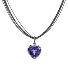 H & H 6.76 Carat Heart-Shaped Amethyst Pendant Necklace