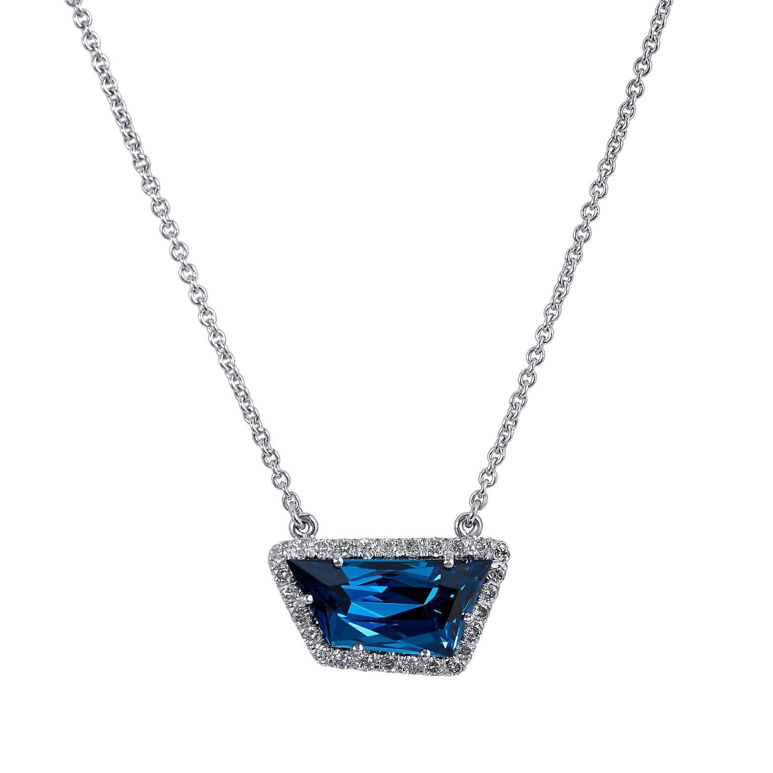 H & H 4.26 London Topaz Pave Diamond White Gold Pendant Necklace