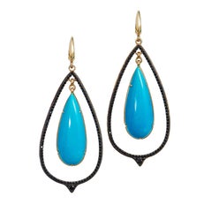 Large 14 Karat Gold Turquoise Double-Drop Spinel Pave Set Lever Back Earrings