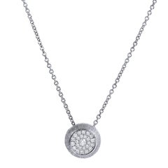 Textured White Gold Bezel Set Pave Diamond Drop Pendant Necklace